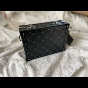 Louis Vuitton Monogram Eclipse Clutch Bag with crossbody strap